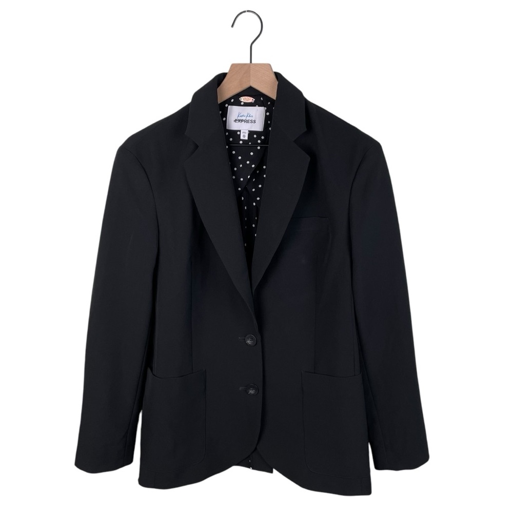 Express Karlie Kloss Printed Cuff Easy Fit Blazer Solid Black Women's Size XS